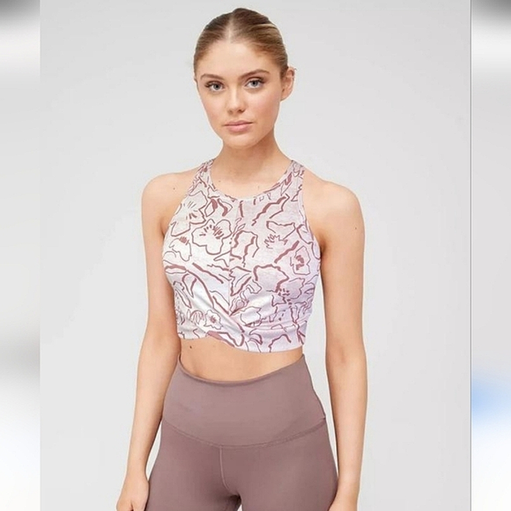 NEW$29 Apana Yoga Pink Floral Crop Top Sports Bra Sz Medium